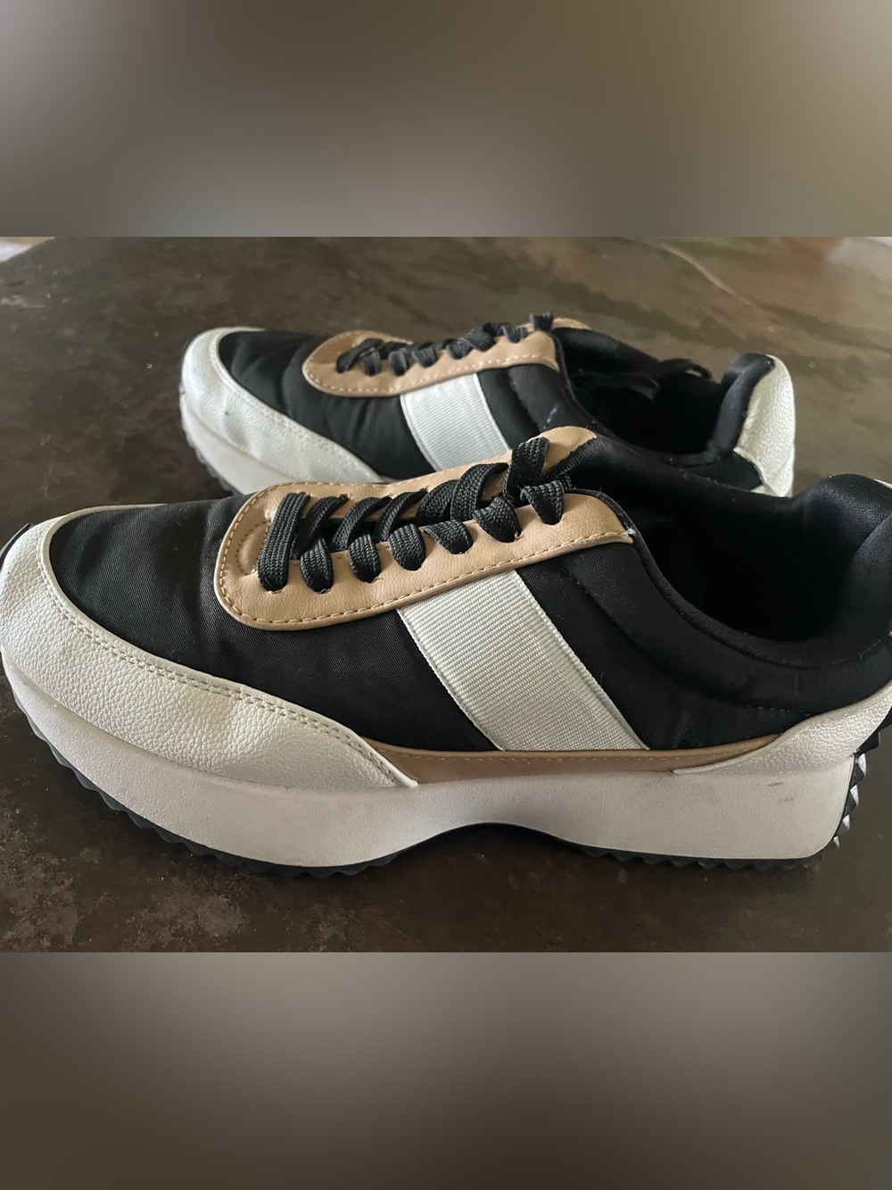 Platform Casual Sneakers in Black, White & Tan